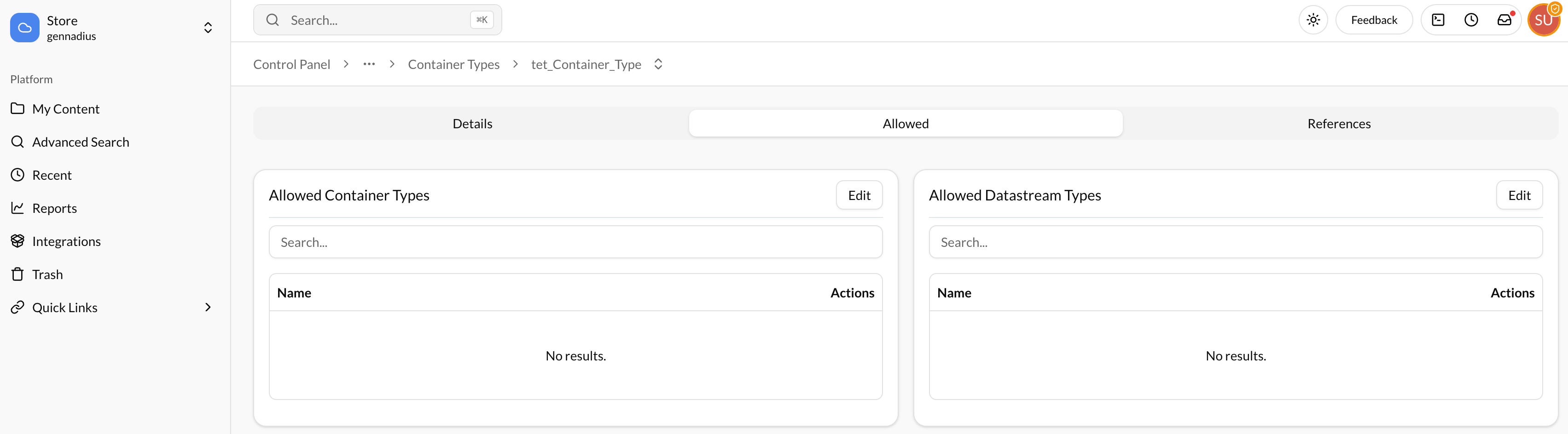 Specify Allowed Container Types/Datastream Types