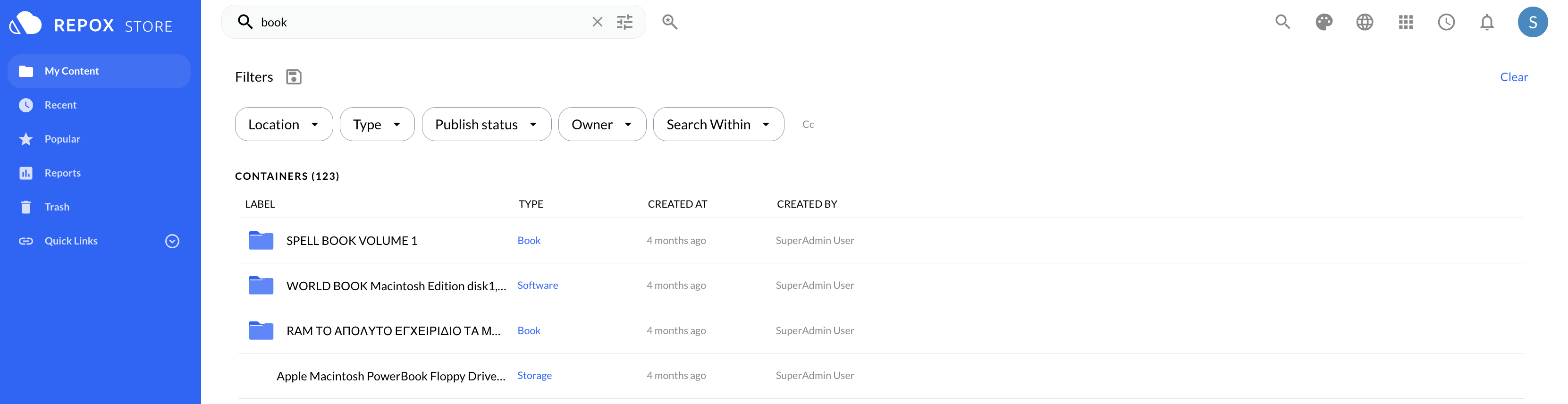 Searching results list